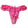 Erotische Höschen Sexy schrittoffene Damen-Mini-Tangas mit Perlenspitze, transparentem Netzstoff, Rüschen-Tangas, floral bestickter Schleifenknoten-G-String