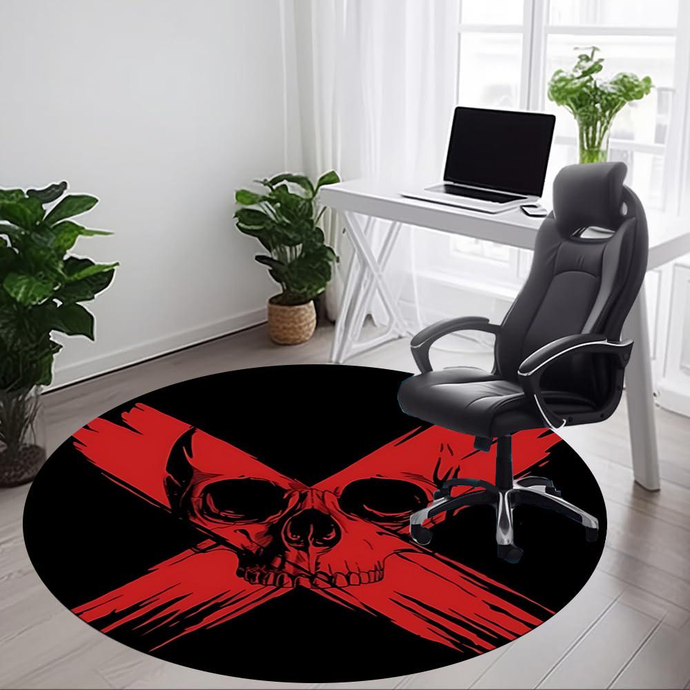 1pc Skull Crossbones Chair Carpet for Office, Round Non Slip Durable Large Size Office Carpet, Suitable for Office