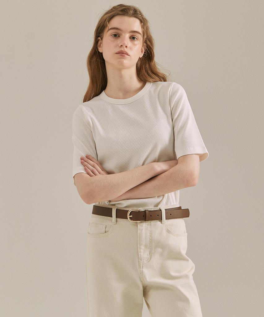 BASIC HOUSE Women'S Ribbed Short Sleeve T-Shirt White Lyts3201