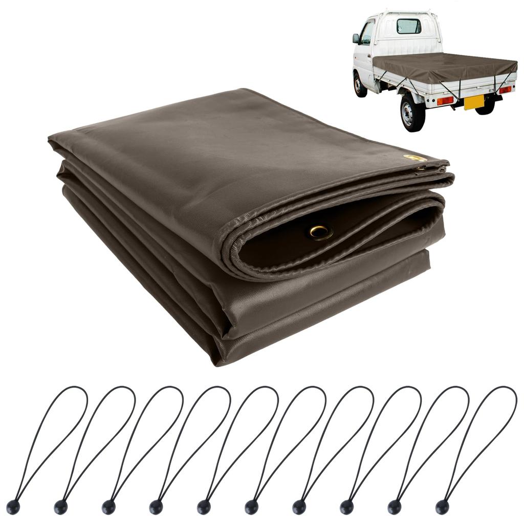 NARISHIBA Light Truck Bed Thick Polyester Canvas with Elastic for Outdoor Use x Light Cover, (PVC), Waterproof, Bands, (Brown), Approx. 1.9m 2.1m (For