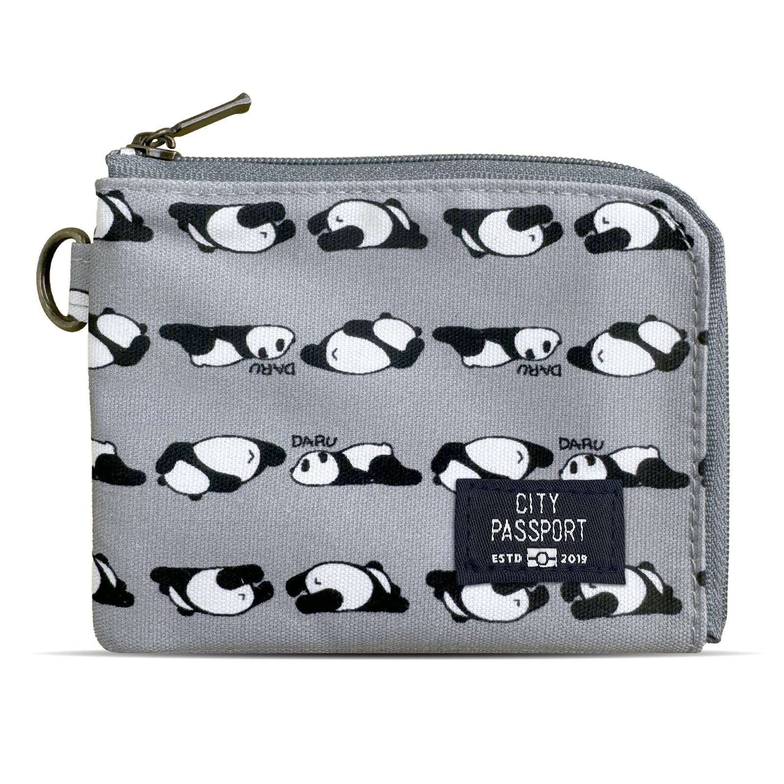 

Small wallet, pass case, and coin case with a panda pattern, CITYPASSPORT (gray)