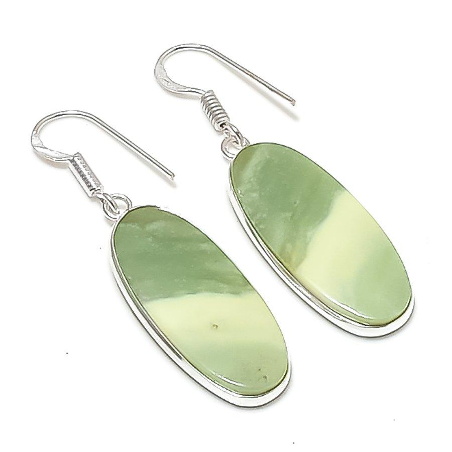 Natural Swiss Green Opal Gemstone 925 Sterling Silver Jewelry Earring 1.89" AEE-11135