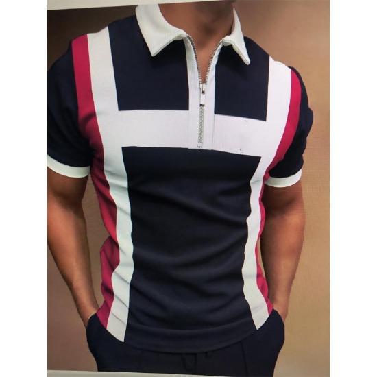 Men'S Polo Shirt Men'S Casual Short Sleeve Lapel T-Shirt 3D Printed Short Sleeve Zipper Polo