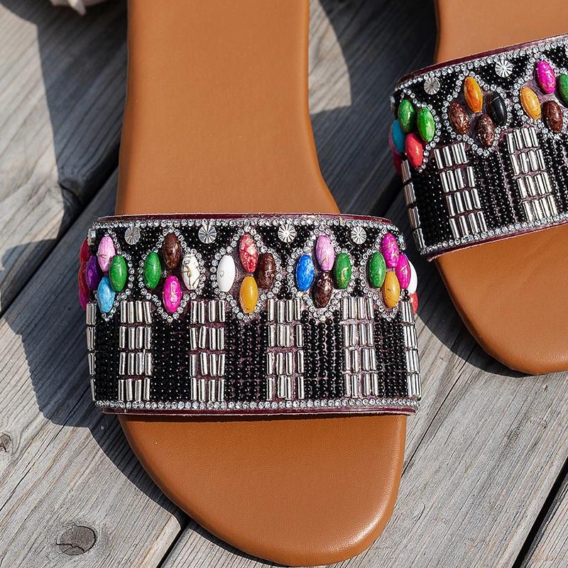 Fashion Fashion Shiny Sequins Square Heel Slides Women Beach Comfortable Low Heel Slippers Female New Weightlight Soft Sole Sandal Mujer