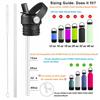 1 Set Black Water Bottle Lid with Straw & Brush BPA-Free Food Grade Plastic Cup Lid with Handle Portable Replacement Straw Caps for Outdoor