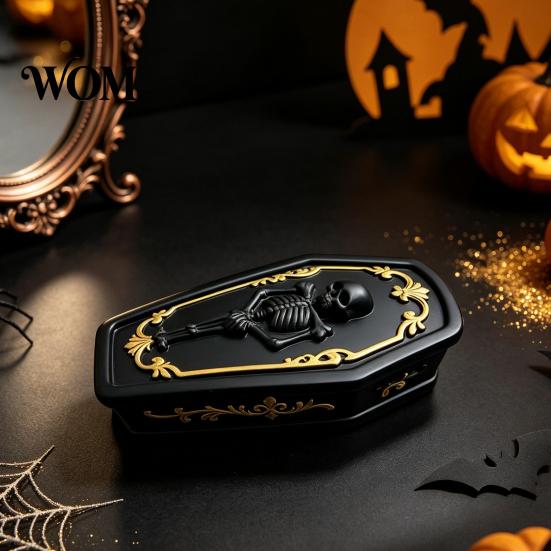 Resin Trinket Casket Gothic Skull Jewelry Box, Spooky Storage Figurine for Decorative Container Rings, Halloween Dark Tabletop Organizer, Unique Gift