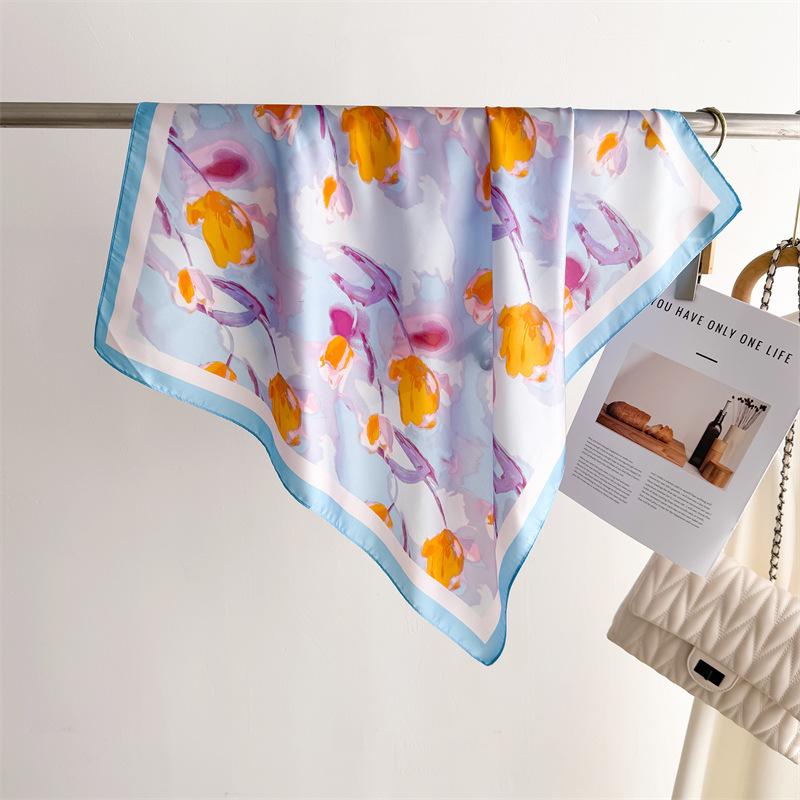 

Цветочная мечта Цветочный принт Шелковый платок Квадратный платок Премиальная шаль Универсальный шейный платок Маленький квадратный платок Головной платок Женский платок unilateral 66-70CM