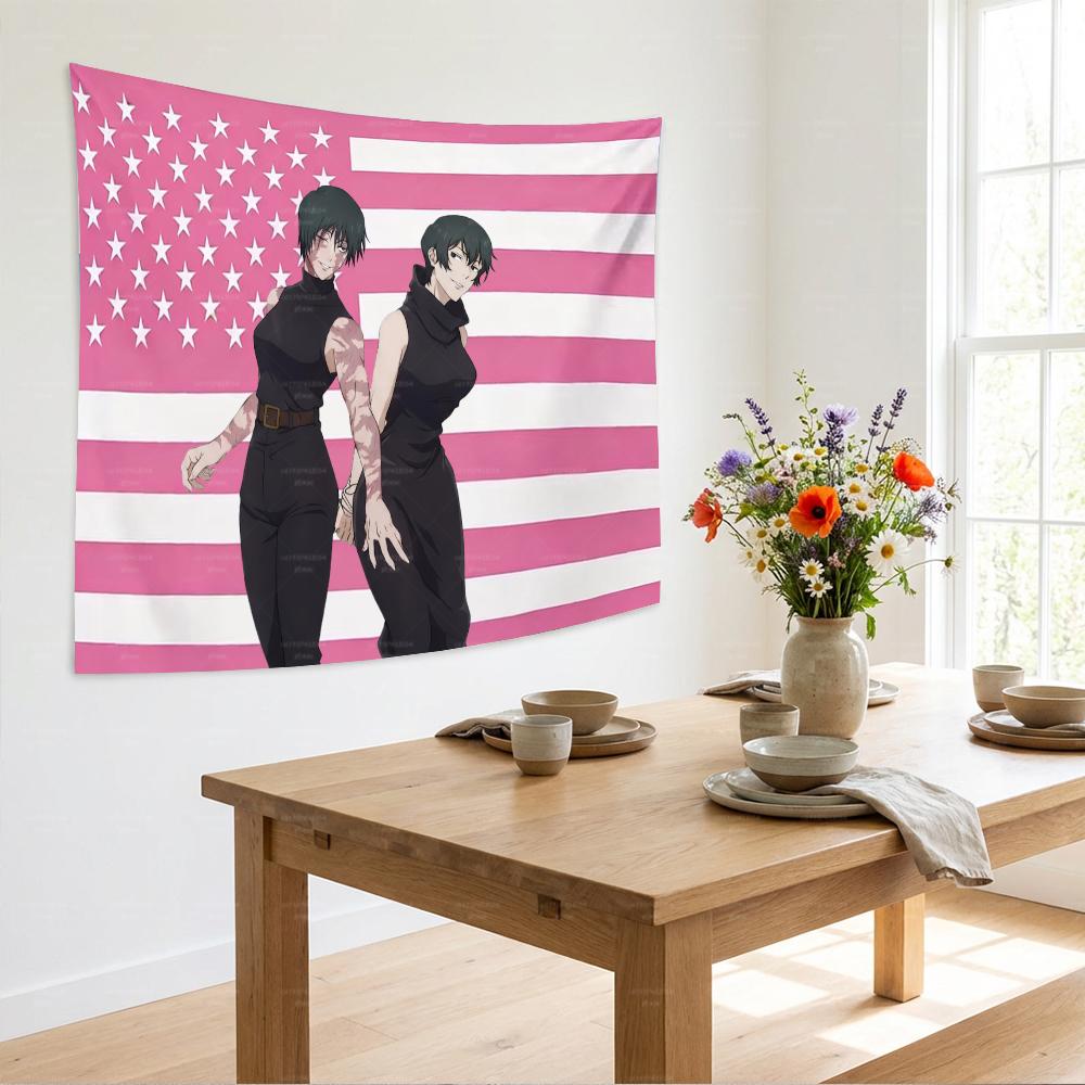 Jujutsu Kaisen Maki  Mai Zenin Pink American Flag Tapestry  Anime Wall Hanging for Bedroom Living Room  Dorm JJK Fan Home