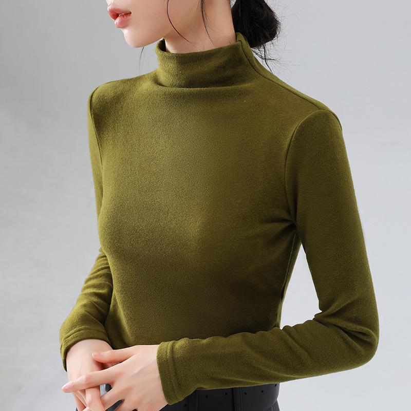 Double-sided German Velvet Base Shirt for Women New Women's Clothing with Temperament Waist-hugging and Thermal Inner Wear Solid Color Top