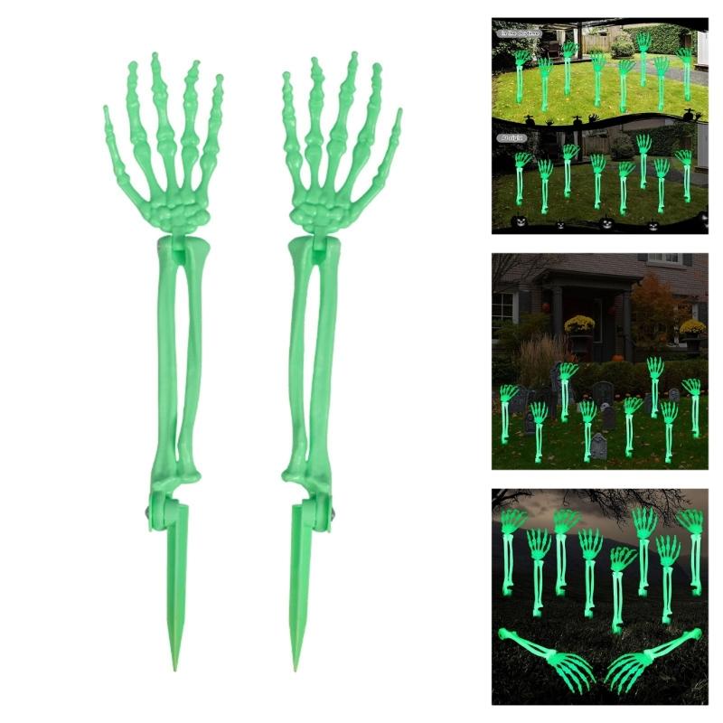 Realistic Glowing Skeleton Hand With Adjustable Fingers Halloween Yard Decoration Plastic Waterproof For Eerie Themes