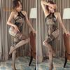 Women Sex Jumpsuit Hollow Out See-through Fishnet Off Shoulder Crotchless Thin Skinny Halter Neck Lady Wedding Night Jumpsuit