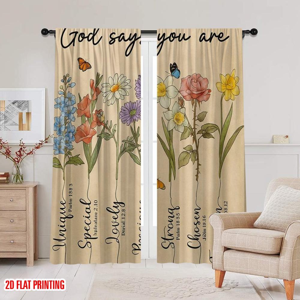 2 Stück, 2D-Flachdruck Vorhänge&Fensterdekoration FloralAffirmationen Polyestergewebe (ohne Stange) Heimdeko für Wohnzimmer,