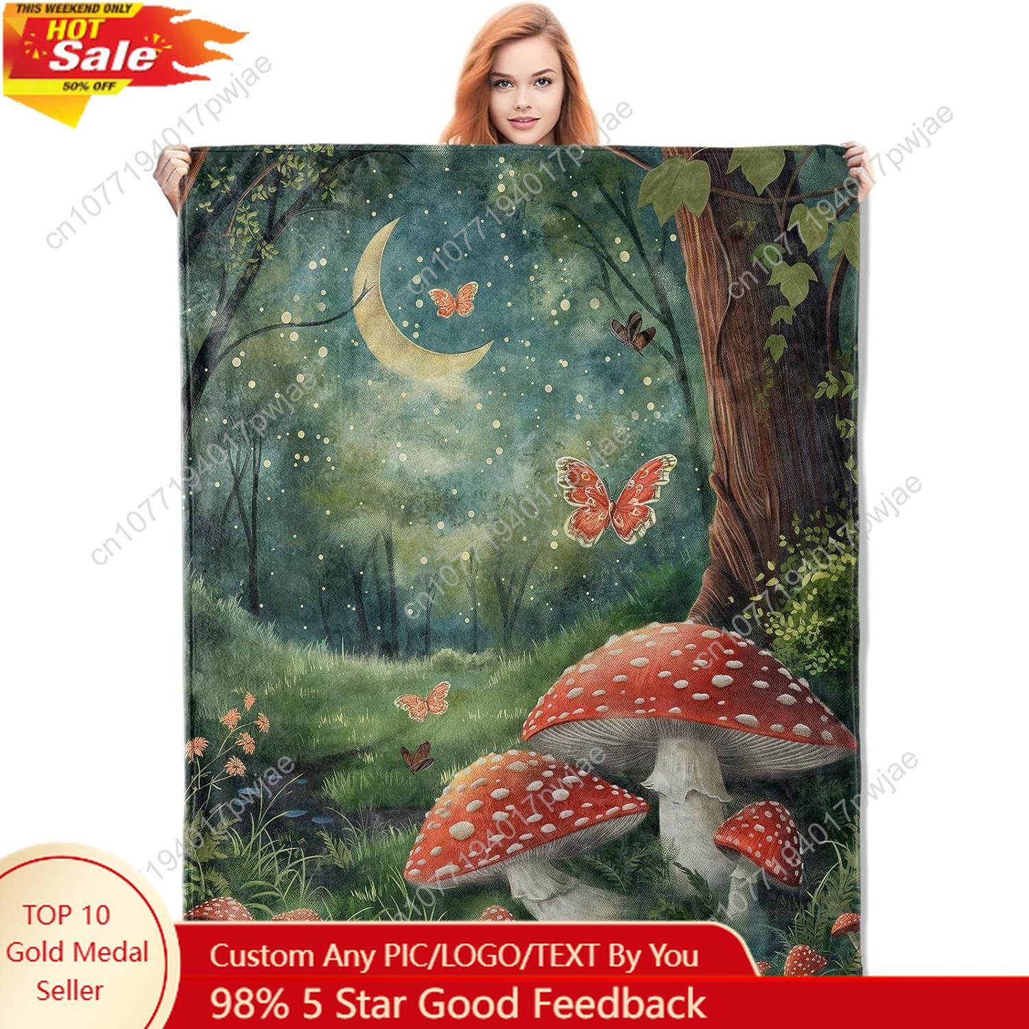Mushroom Forest Blanket Magical Mushroom Flannel Fleece Throw for Kids Adults Ultra-Soft Warm Home Decor Blanket Custom blankets 75X95CM