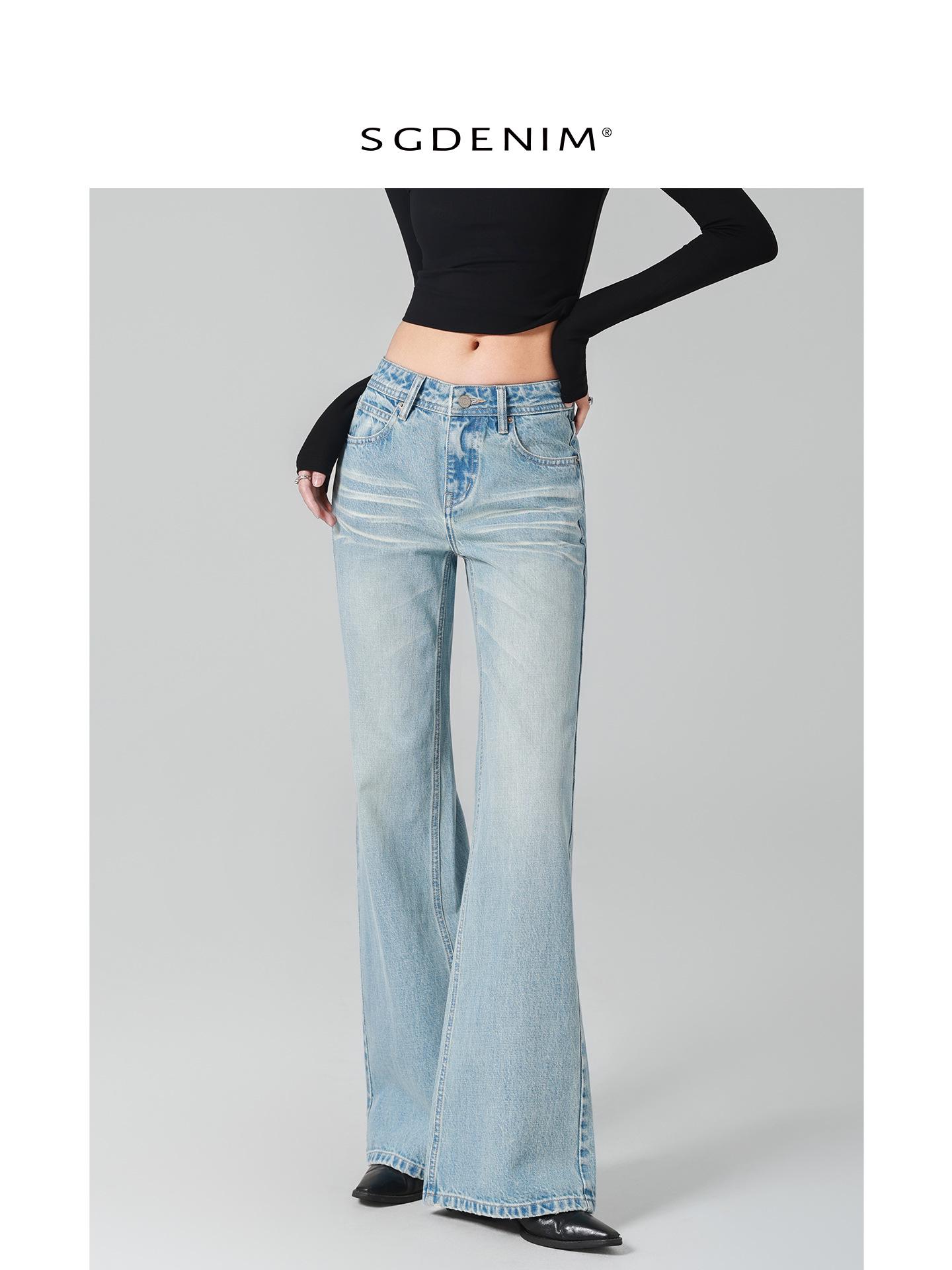 Spring 2026: Light Blue Wide-Leg Micro-Flare Jeans - Mid-Low Rise, Waist-Cinching, Loose Barrel Fit for Women L (100-108 jin) светло-синий