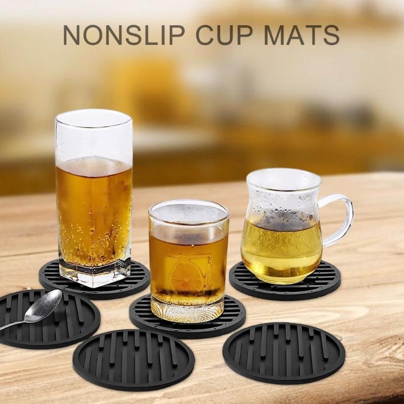 6Pcs Silicone Drink Coasters Round Nonslip Table Decors Coasters Silicone Texture Suitable for Kitchen Everyday Use