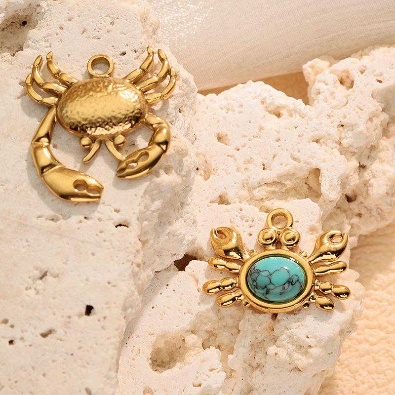 18K Stainless Steel Crab Pendant Necklace with Blue Turquoise for Women - Ocean Series DIY Jewelry Making