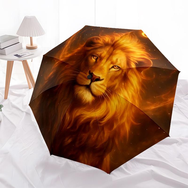 1pc Lion King Automatic Folding Umbrella Compact Lightweight Travel Umbrella with 8-Rib Sturdy Frame, Windproof & Self049
