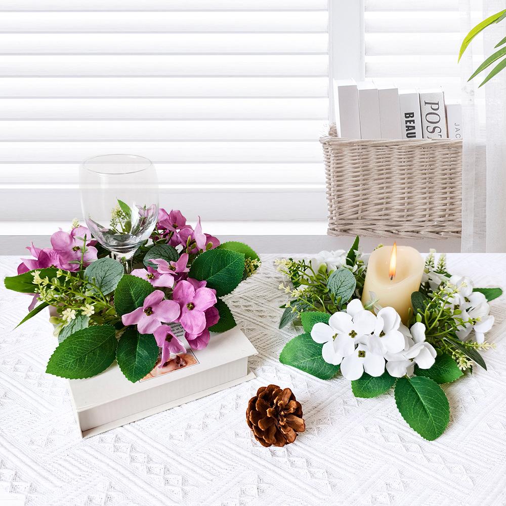 Hydrangea Eucalyptus Leaf Candlestick Small Wreath Simulation Green Plant Indoor Wedding Desktop Decoration Ornament