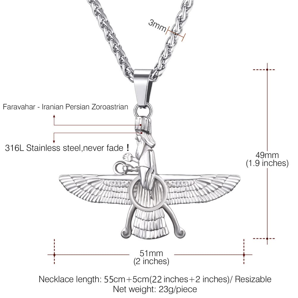 U7 Flowerful Flower Pendant Chain Zoroastrian Jewelry Symbol of Ahura Mazda Iranian Persian Gift Necklace Silver &