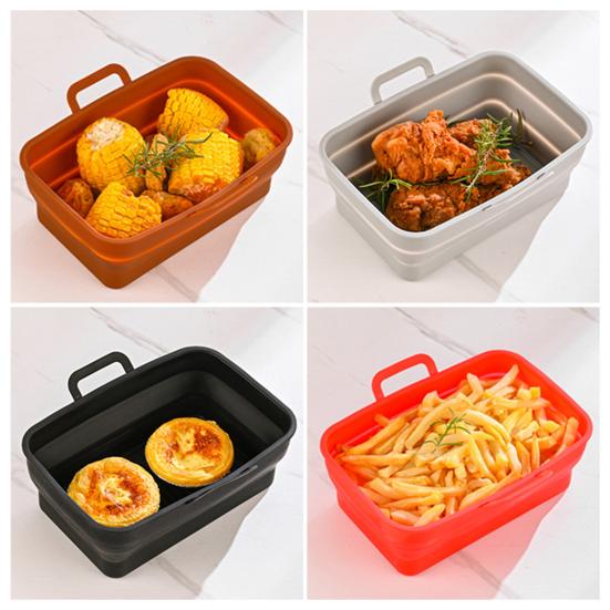 Square Silicone Air Fryer Liners Foldable Non-Stick Baking Tray with Grease Draining Grooves Heat-Resistant Dishwasher Safe Air Fryer Accessory