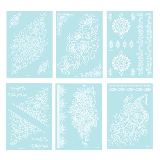 6Pcs Glow in Dark Tattoo Stickers, Lace Temporary Body Art for Hands, Waterproof Indian Mehndi Tattoos for Women Girls