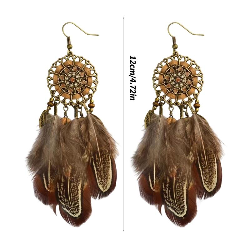 Bohemian Ethnische Feder Quasten Ohrringe Handgemachter Hänge Schmuck Ohrhänger Geeignet für Mode Damen Tägliches Tragen