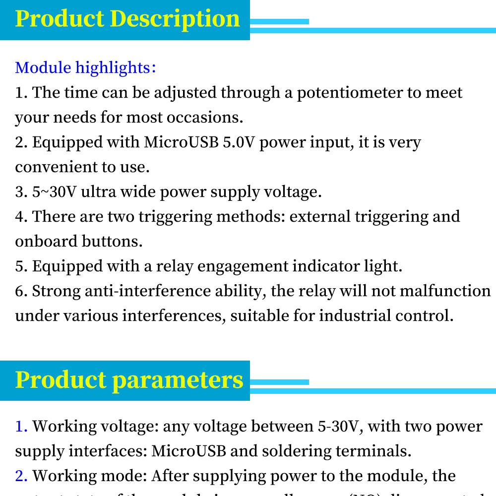 Smart Electronics 5V-30V Micro USB Power Adjustable Delay Relay Timer Control Module Trigger Delay Switch Relays 5
