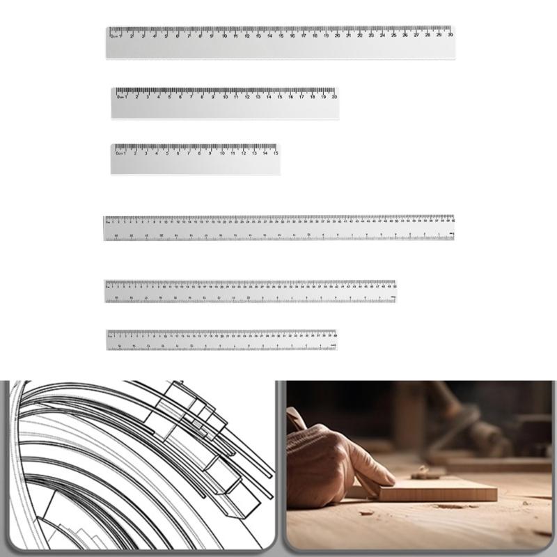 3Piece Set Transparent Rulers Friendly Material Multi Purpose Drawing Tool For Art Design Architecture