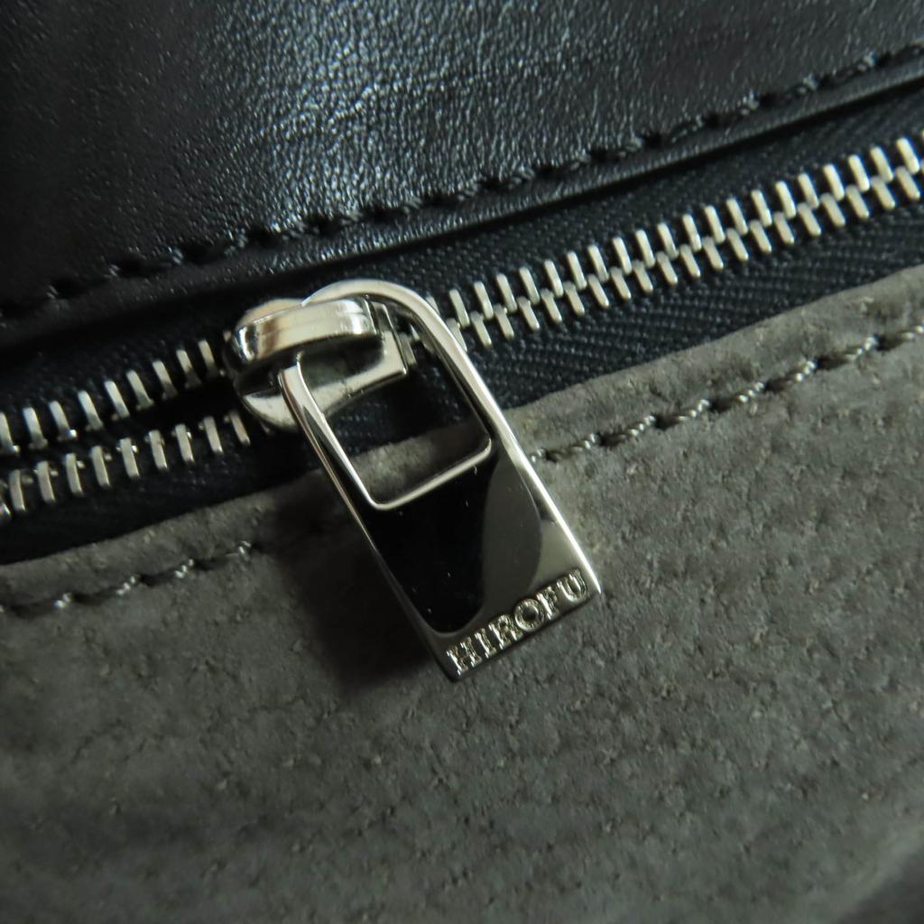 Great HIROFU Handbag Front Logo All Leather Tote Bag Black Leather Women Used