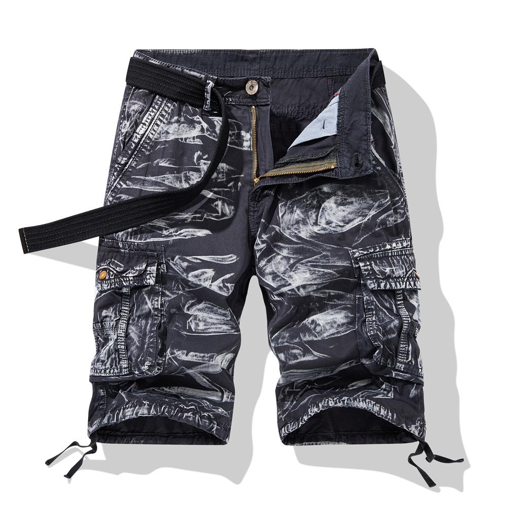 Summer Cotton Cargo Shorts Men Fashion Camouflage Multi-Pocket Casual Shorts Bermudas Knee Length Trousers Without Belt