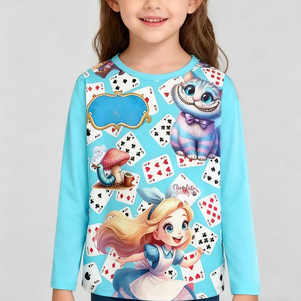 4-15 Years Old Comfortable Polyester Girls Children Long Sleeve T-Shirt Cartoon 3D Printed T Shirt Kids Clothing
