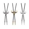 Cowboy Styles Bullhead Bolo Necklace Unique Alloy Pendant And Flexible PU Rope For Men Women