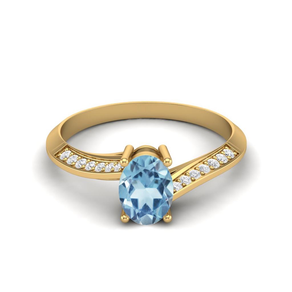 925 Sterling Silver Oval 1.28 CT Blue Topaz Gemstone Gold Plated Ring