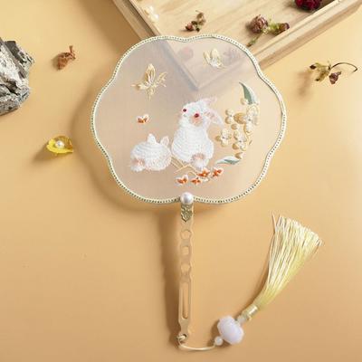 Chinese Style Embroidery Fan Decoration Fans With Ancient Style Long Handle Tassel Chinese Clothing Cheongsam Dance Hand Fan