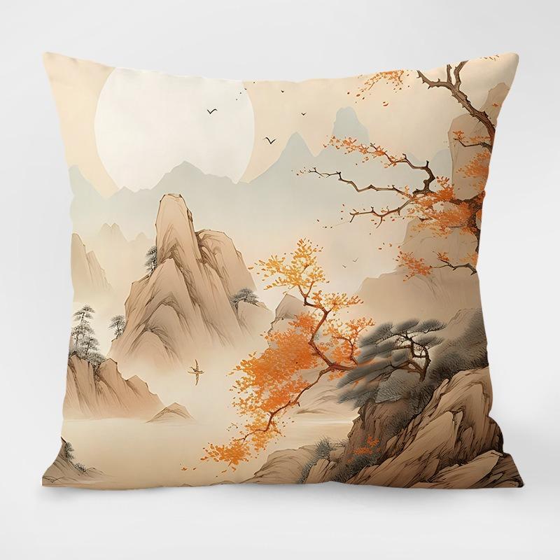 Landscape Painting Retro Pattern Decorative Pillowcase Living Room Bedroom Square Cushion Pillowcase