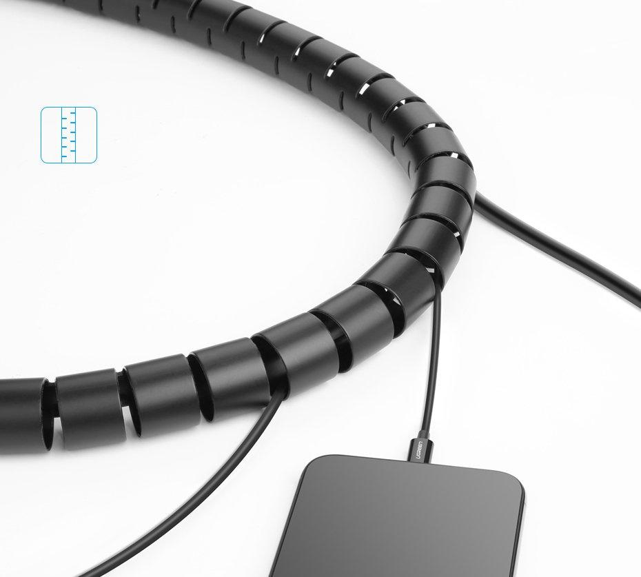 Ugreen 3-Meter Cable Organizer Sleeve - Flexible & Durable Black Cord Management Solution