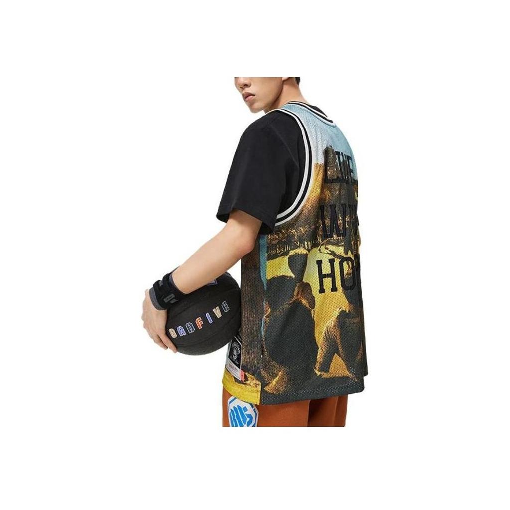 Li Ning Bad Five Letter Print Sleeveless Basketball Jersey Men jersey Blue AAYT041-1