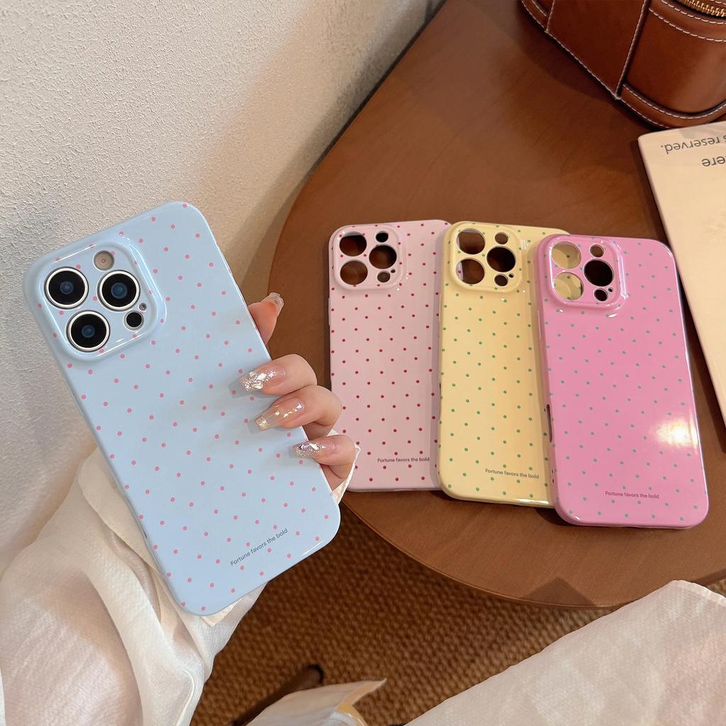Korean Cute Polka Dot Phone Case for iPhone 17 16e 16 15 14 13 12 11 Air Pro Max XS XR XSMax 6 7 8 Plus Glossy Film Hard PC