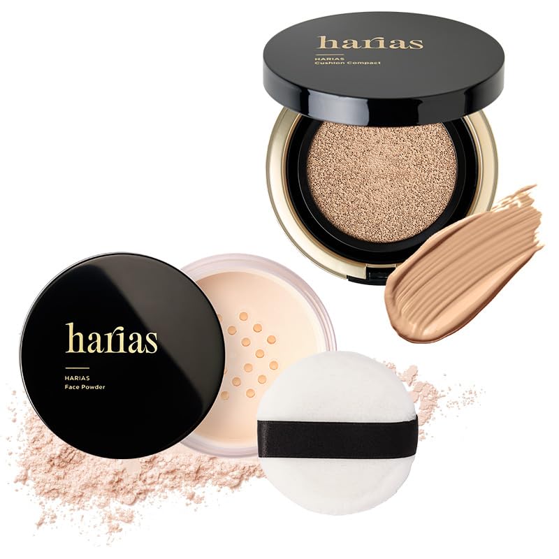HARIAS Makeup Cushion Foundation Face and Popular Skincare (Official) 2-Piece Set (Amber), Powder, Serum. All-in-One SPF50+ Powder.