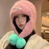 Sweet Women Knitted Cap Fluffy Pom-pom Ear Protection Caps Trendy Warm Beanie Hats  Outdoor