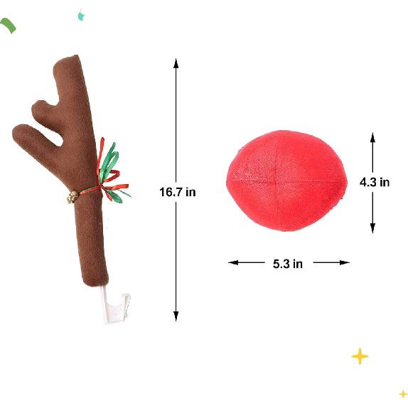 Car Christmas Decoration, Car Reindeer Antlers And Nose Set, Brown Christmas Reindeer Car Costume Christmas Antlers For Truck SUV Car Decor,Xmas Gift