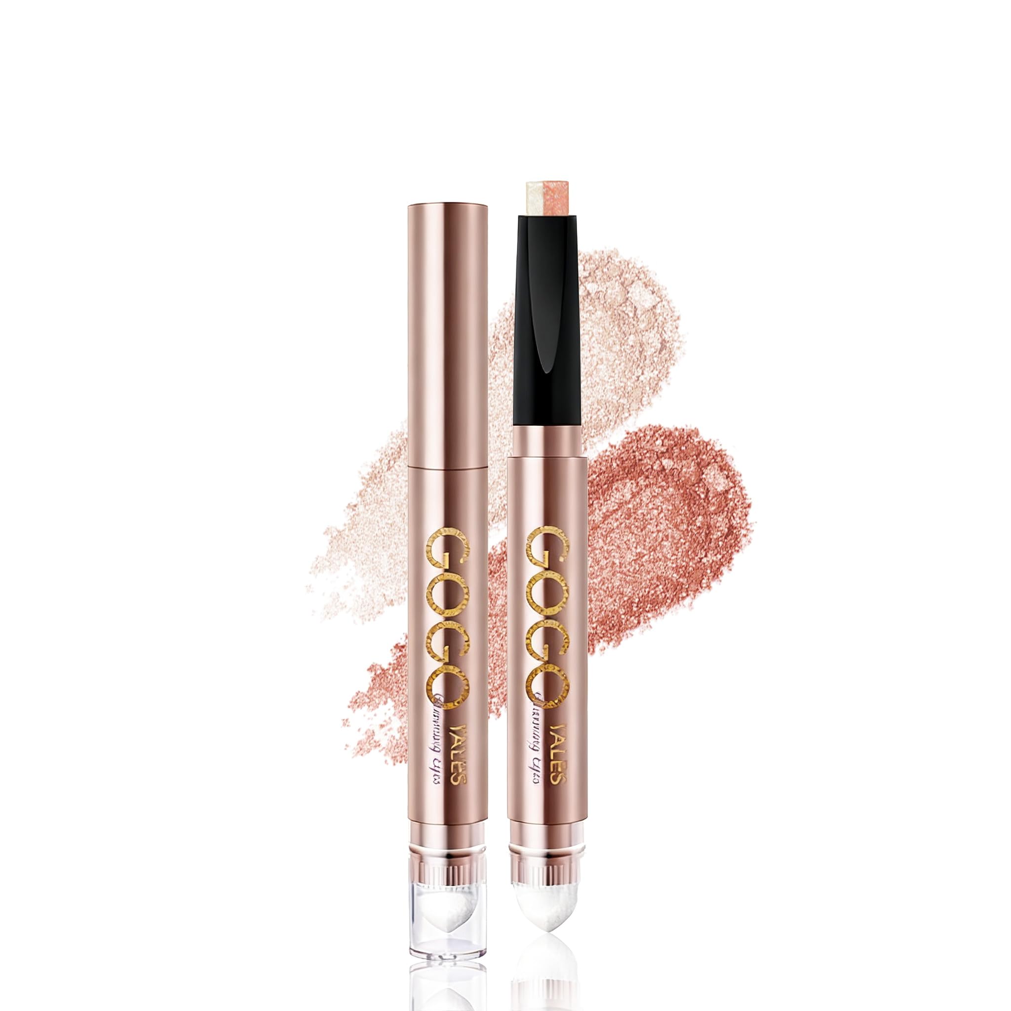 NovoUnow 2-Color Eyeshadow Stick, Cream Eyeshadow with Pearl, Gradient, Sponge Tip Included, Natural Color Payoff, Dimensional Finish,