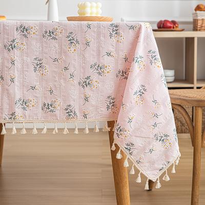 Φούντες Daisy Βαμβακερό λινό τραπεζομάντιλο,Διακόσμηση τραπεζιού τσαγιού,Ορθογώνιο κάλυμμα τραπεζιού για τραπεζαρία γάμου κουζίνας,φούντες μαργαρίτα