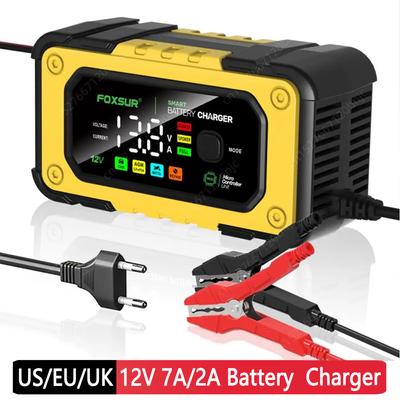 12V 7A/2A Fully Automatic Car Battery Charger LCD Display Pulse Repair Battery Charger Agm Gel Wet Lead Acid Charging EU/US/UK