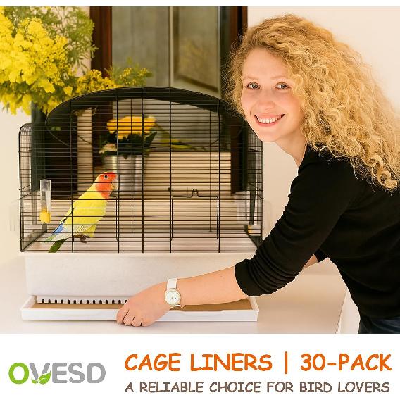 30-Pack Bird Cage Liners - 13.8x13.8 Inch Leak-Proof Disposable Tray Pads for Parrots, Parakeets, Cockatiels, Lovebirds | Easy-Clean Cage Bottom