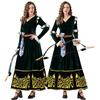 European Medieval Queen Costume With Green Velvet Cotton Fabric For Halloween Cosplay Party