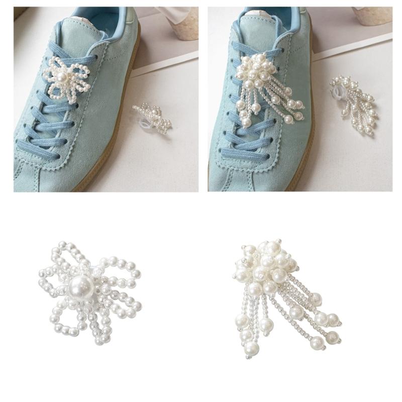 2Pcs Artificial Pearls Shoe Charm Pearls Tassels Shoe Buckles Clips Decorations Accessories for Sneakers Embellishments