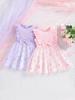 2025 Sweet Toddler Girls' A-Line Bowknot Mesh Dress - Sleeveless Cotton