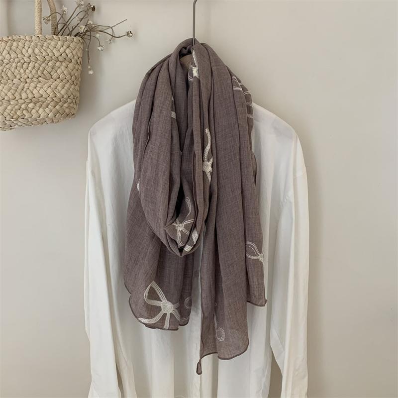 Autumn And Winter  Bow Scarf Solid Color Thin Art Retro Simple Travel Photo Scarf Neck Woman