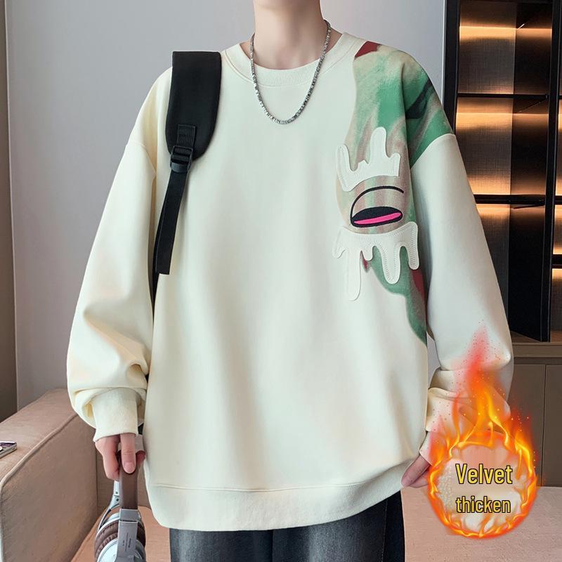 

Men s Thick Velvet Warm Pullover: Loose Fit, Trendy Round Neck, Long Sleeve Autumn Sweatshirt for Teens 3XL